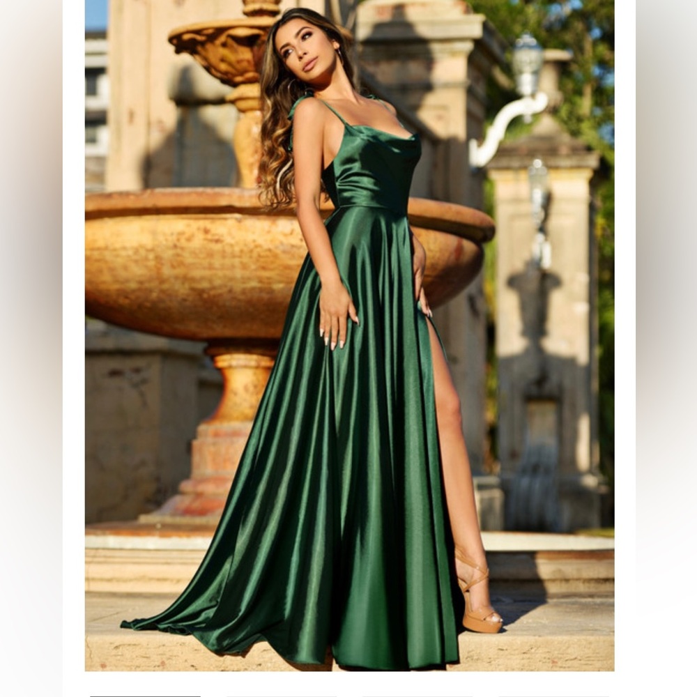 Emerald Green Satin Gown Dress